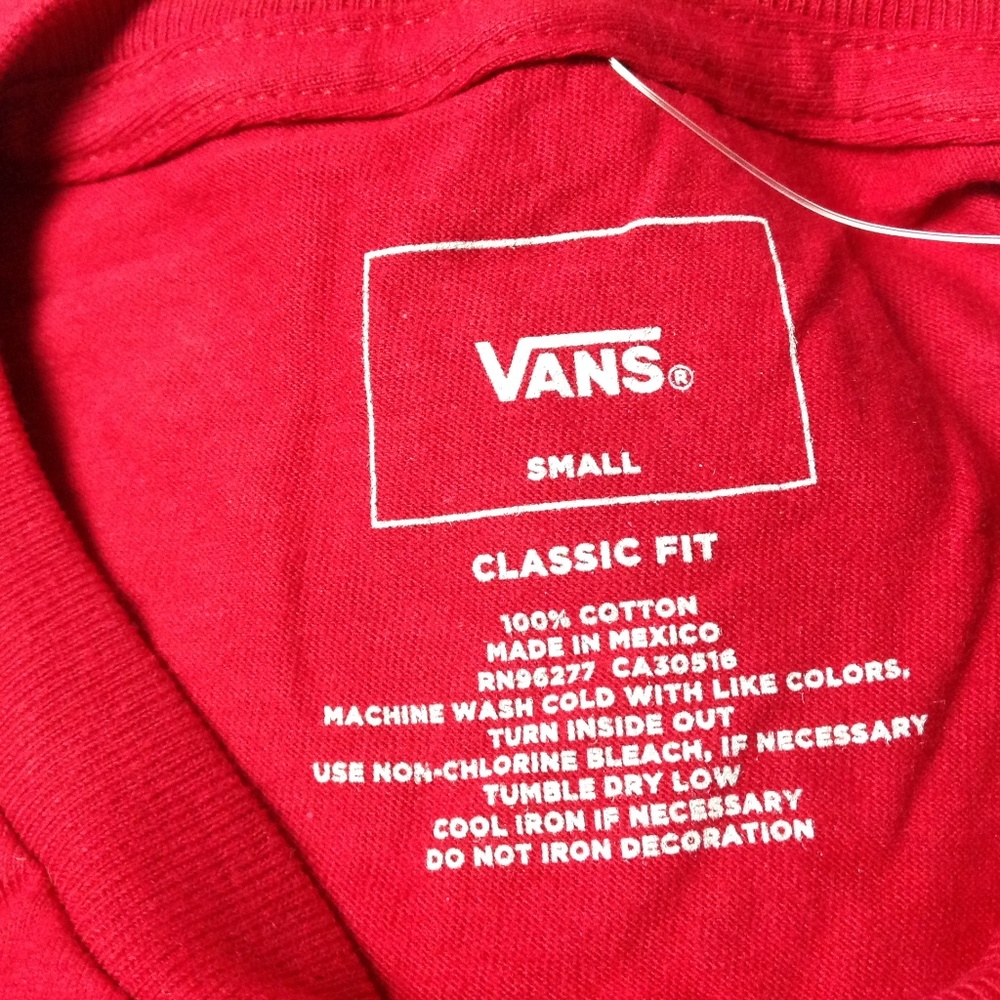 New Vans Men's Tshirt Crew Neck Long Sleeve Red - Picture 3 of 4
